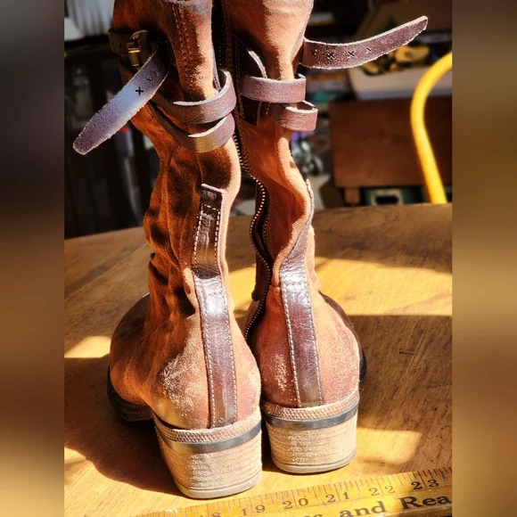 A.S.98 Carter 40 Suede Leather Boots EUC $398 Chestnut Brown 8.5 9 W Boho Moto - Picture 6 of 17